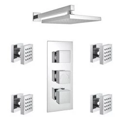 Milan Square Concealed Triple Shower Valve with Fixed Head & 4 Body Jets - Chrome 12 Milan Square Concealed Triple Shower Valve with Fixed Head & 4 Body Jets - Chrome -Shower Sets Shop MSQSVBJ D2 460