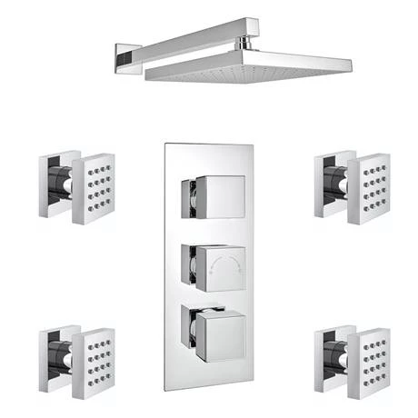 Milan Square Concealed Triple Shower Valve with Fixed Head & 4 Body Jets - Chrome 7 Milan Square Concealed Triple Shower Valve with Fixed Head & 4 Body Jets - Chrome - Image 5