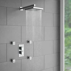 Milan Concealed Thermostatic Valve with Diverter, Fixed Shower Head + 4 Body Jets