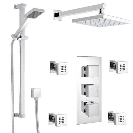 Milan Square Triple Shower Package with Diverter Valve, Head, 4 Body Jets + Slider 6 Milan Square Triple Shower Package with Diverter Valve, Head, 4 Body Jets + Slider - Image 4