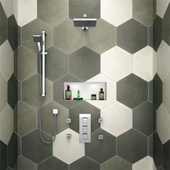 Milan Square Triple Shower Package with Diverter Valve, Head, 4 Body Jets + Slider