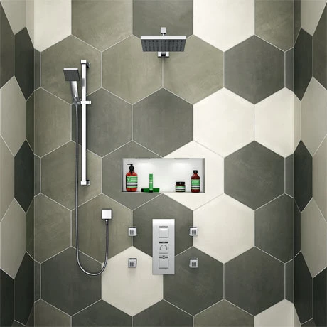 Milan Square Triple Shower Package with Diverter Valve, Head, 4 Body Jets + Slider 3 Milan Square Triple Shower Package with Diverter Valve, Head, 4 Body Jets + Slider