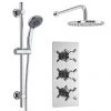 Pablo Triple Thermostatic Valve with Round Shower Head and Slider Rail Kit 1 Pablo Triple Thermostatic Valve with Round Shower Head and Slider Rail Kit -Shower Sets Shop PTTVSS Np
