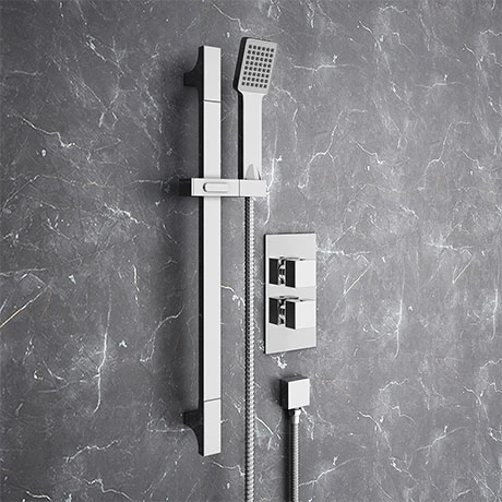 Monza Square Twin Concealed Thermostatic Shower Valve + Slider Rail Kit 3 Monza Square Twin Concealed Thermostatic Shower Valve + Slider Rail Kit