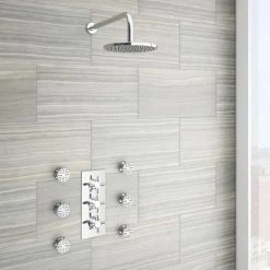 Pablo Concealed Thermostatic Valve with Fixed Shower Head & 6 Body Jets