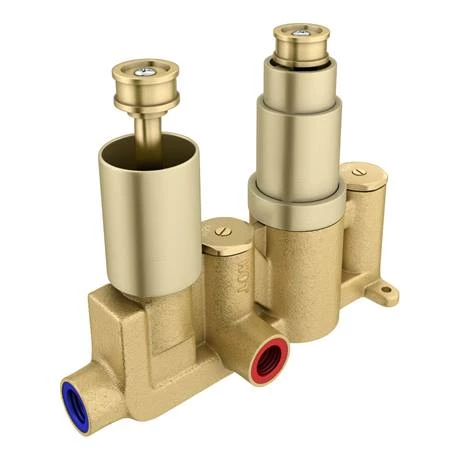 Arezzo Brushed Brass Twin Concealed Shower Valve inc. 300mm Head + 200mm Ceiling Mounted Arm 4 Arezzo Brushed Brass Twin Concealed Shower Valve inc. 300mm Head + 200mm Ceiling Mounted Arm - Image 2