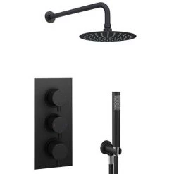 Arezzo Matt Black Round Triple Thermostatic Shower Pack with Head + Handset -Shower Sets Shop RD3BLKPK N D1 460