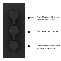 Arezzo Matt Black Round Triple Thermostatic Shower Pack with Head + Handset -Shower Sets Shop RD3BLKPK N D2 460
