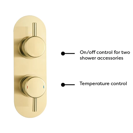 Arezzo Brushed Brass Round Thermostatic Shower Pack with Head + Handset (Oval Backplate) 6 Arezzo Brushed Brass Round Thermostatic Shower Pack with Head + Handset (Oval Backplate) - Image 4