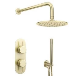 Arezzo Brushed Brass Round Thermostatic Shower Pack with Head + Handset (Oval Backplate) 12 Arezzo Brushed Brass Round Thermostatic Shower Pack with Head + Handset (Oval Backplate) -Shower Sets Shop RD4BBPKR d4 460