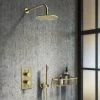 Arezzo Brushed Brass Round Thermostatic Shower Pack with Head + Handset -Shower Sets Shop RD4BBPK nw p