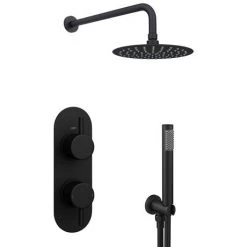 Arezzo Matt Black Round Thermostatic Shower Pack with Head + Handset (Oval Backplate) 12 Arezzo Matt Black Round Thermostatic Shower Pack with Head + Handset (Oval Backplate) -Shower Sets Shop RD4MBPKR d4 460