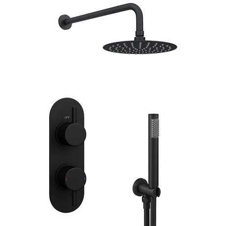 Arezzo Matt Black Round Thermostatic Shower Pack with Head + Handset (Oval Backplate) 7 Arezzo Matt Black Round Thermostatic Shower Pack with Head + Handset (Oval Backplate) - Image 5