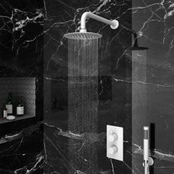 Arezzo Matt White Round Thermostatic Shower Pack with Head + Handset -Shower Sets Shop RD4MWPK d5 460
