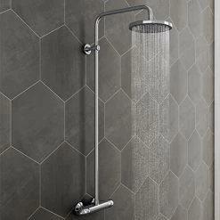Modern Round Thermostatic Bar Shower Valve & Riser Kit - Chrome