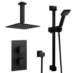 Arezzo Matt Black Square Thermostatic Shower Pack with Head + Slider Rail Kit -Shower Sets Shop SQ5BLKPK detail1 460