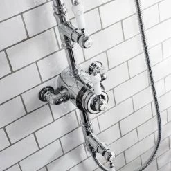 Burlington Stour Thermostatic Exposed Two Outlet Shower Valve, Rigid Riser, Hose & Handset with Fixed Shower Head -Shower Sets Shop STOUR3 d3 460
