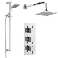 Modern Concealed Shower Valve w/ Slide Rail Kit & Wall Mounted Fixed Head