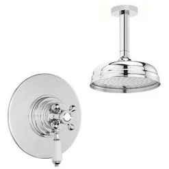 Lancaster Traditional Dual Concealed Thermostatic Shower Valve + Ceiling Mounted 8" Rose
