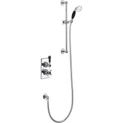 Burlington Trent Black Thermostatic Concealed Single Outlet Shower Valve with Slide Rail, Hose & Handset