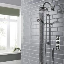 Hudson Reed Topaz Black Triple Concealed Shower with Slide Rail Kit & Fixed Head
