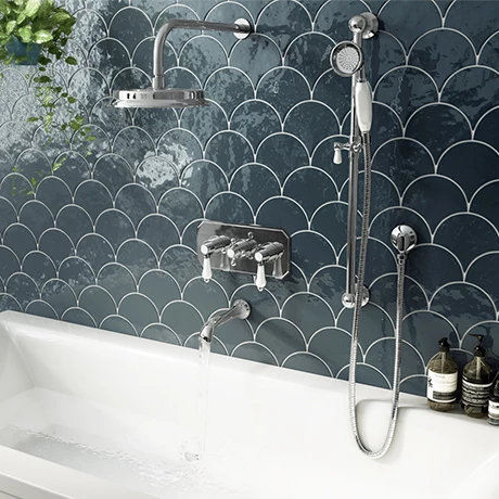 Trafalgar Traditional Shower Package with Fixed Head, Slide Rail Kit + Bath Spout 3 Trafalgar Traditional Shower Package with Fixed Head, Slide Rail Kit + Bath Spout