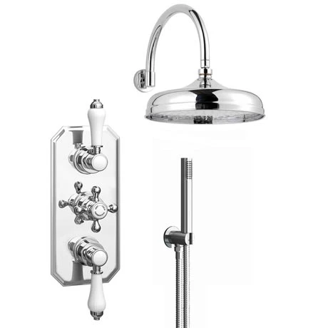 Trafalgar Triple Concealed Shower Valve inc. Outlet Elbow, Handset & Curved Arm with Fixed Head 3 Trafalgar Triple Concealed Shower Valve inc. Outlet Elbow, Handset & Curved Arm with Fixed Head
