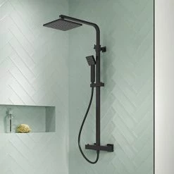 Venice Cubo Matt Black Modern Thermostatic Shower